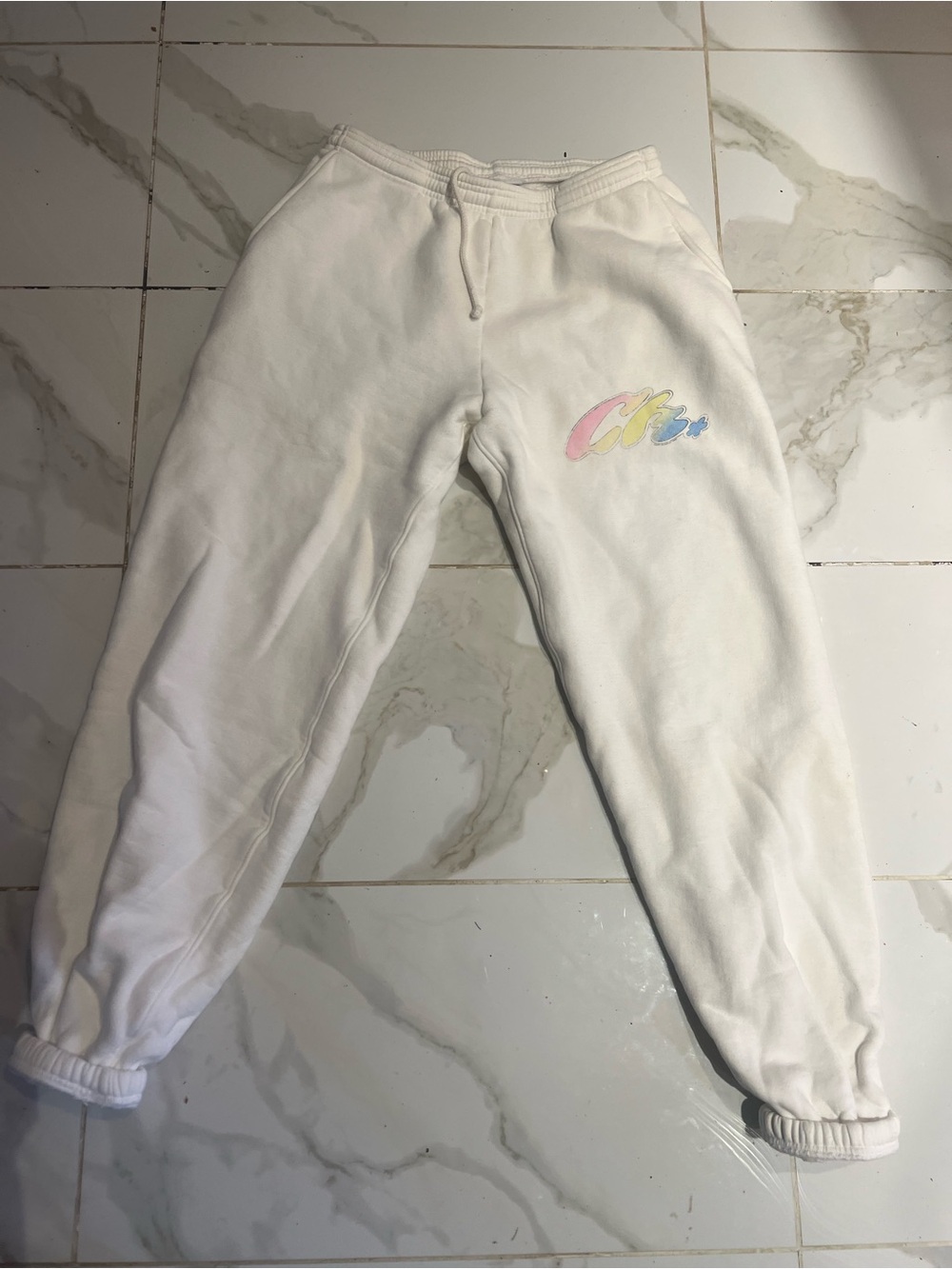 Cherry LA Cream Joggers with Pastel Rainbow Logo